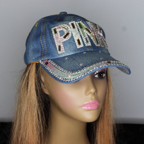 PINK Rhinestone Embellished Denim Cap - Picture 3 of 3